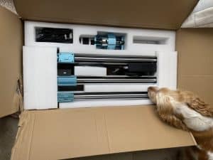 Hetty the dog inspecting the packaging