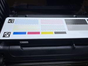 LED test pattern display on a circuit board for electronics testing and calibration.