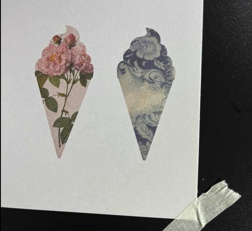 ice cream cone stickers featuring floral designs printed on the xTool M2 CMYK ink module
