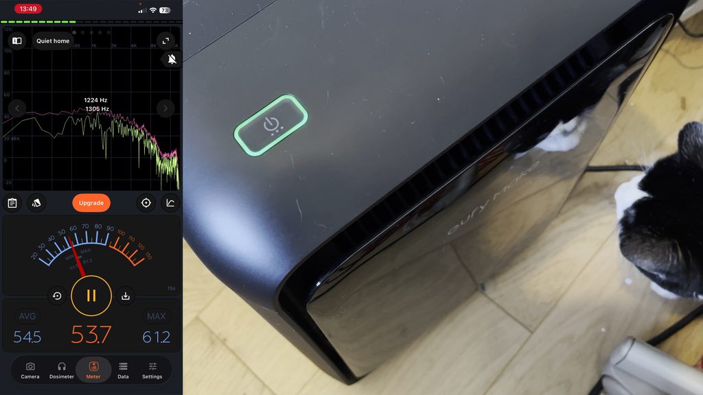 EufyMake Purifier P1 with control button and decibel monitor app