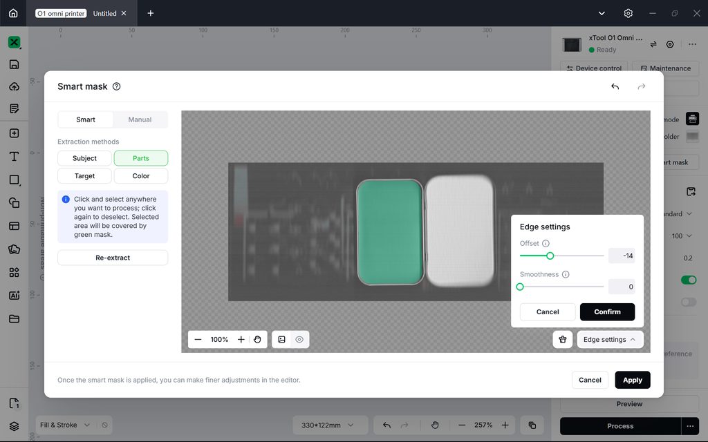 Smart mask edge settings with the offset slider