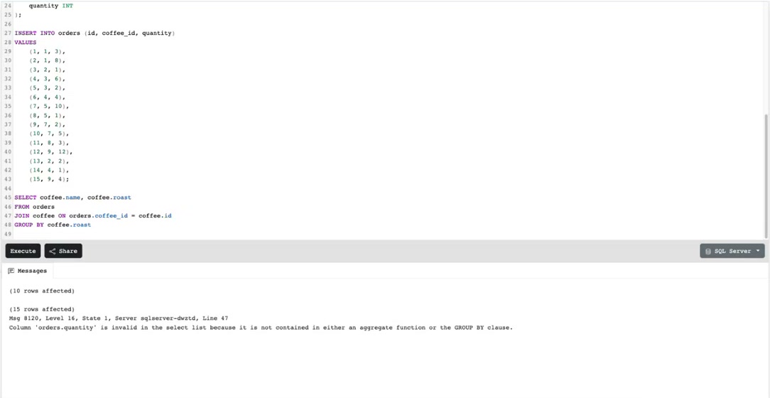 SQL Server error: column is invalid in the select list because it is not contained in either an aggregate function or the GROUP BY clause