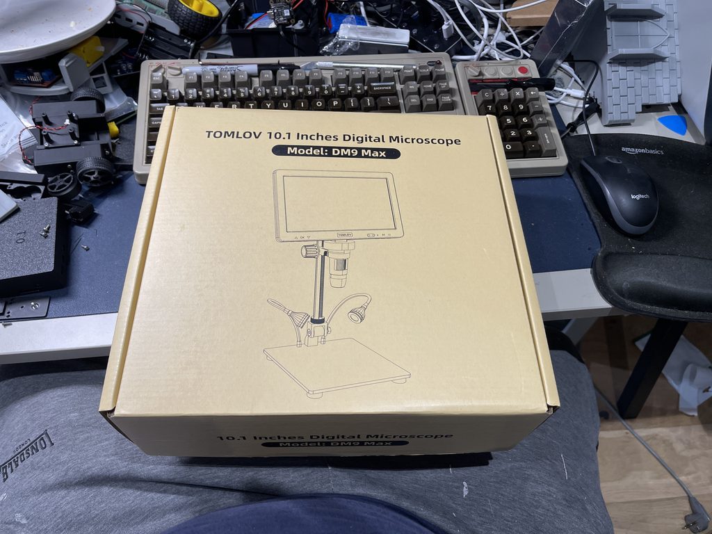TOMLOV DM9 Max 10.1 inch digital microscope box on my desk