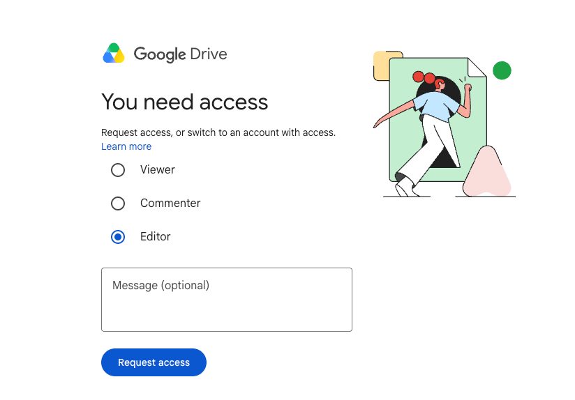 Google Drive request access page shown when downloading the TOMLOV manual