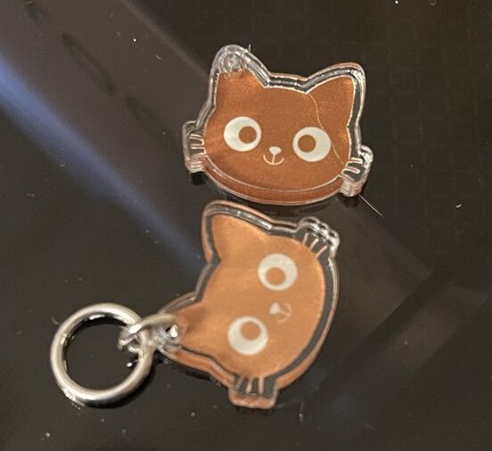 Acrylic cat stitch markers printed on the xTool O1 Omni