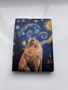 First tutorial print from the xTool O1 Omni, a Starry Night style cat