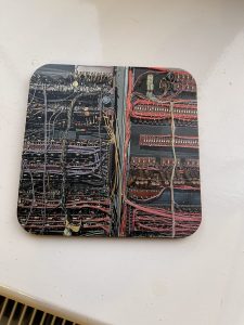 UV printed cork backed coaster with a computer wiring photo from TNMOC